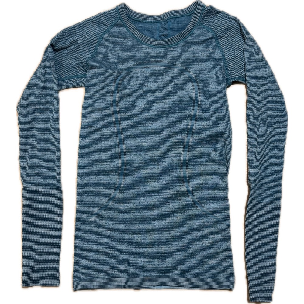 Lululemon Swiftly Tech Long Sleeve 2.0 Blue Space Dye Stripe Shirt Womens Size 4